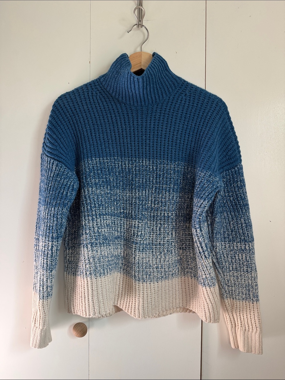 Wool & Cashmere Duffy Blue Ombre Turtleneck Knit Oversized Sweater S Cozy Ski